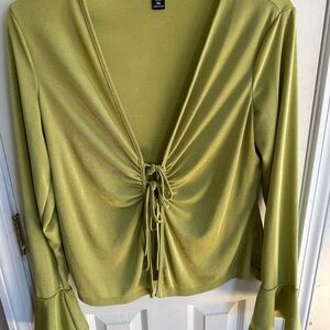 SHEIN Olive Green Tie-Front Blouse